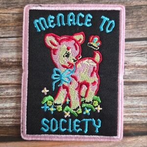 Menace To Society Punk Rock Pink Funny Retro Style Iron On Patch